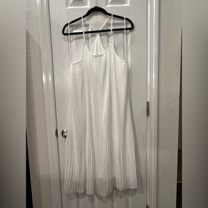 White Halter Pleated Midi Dress
